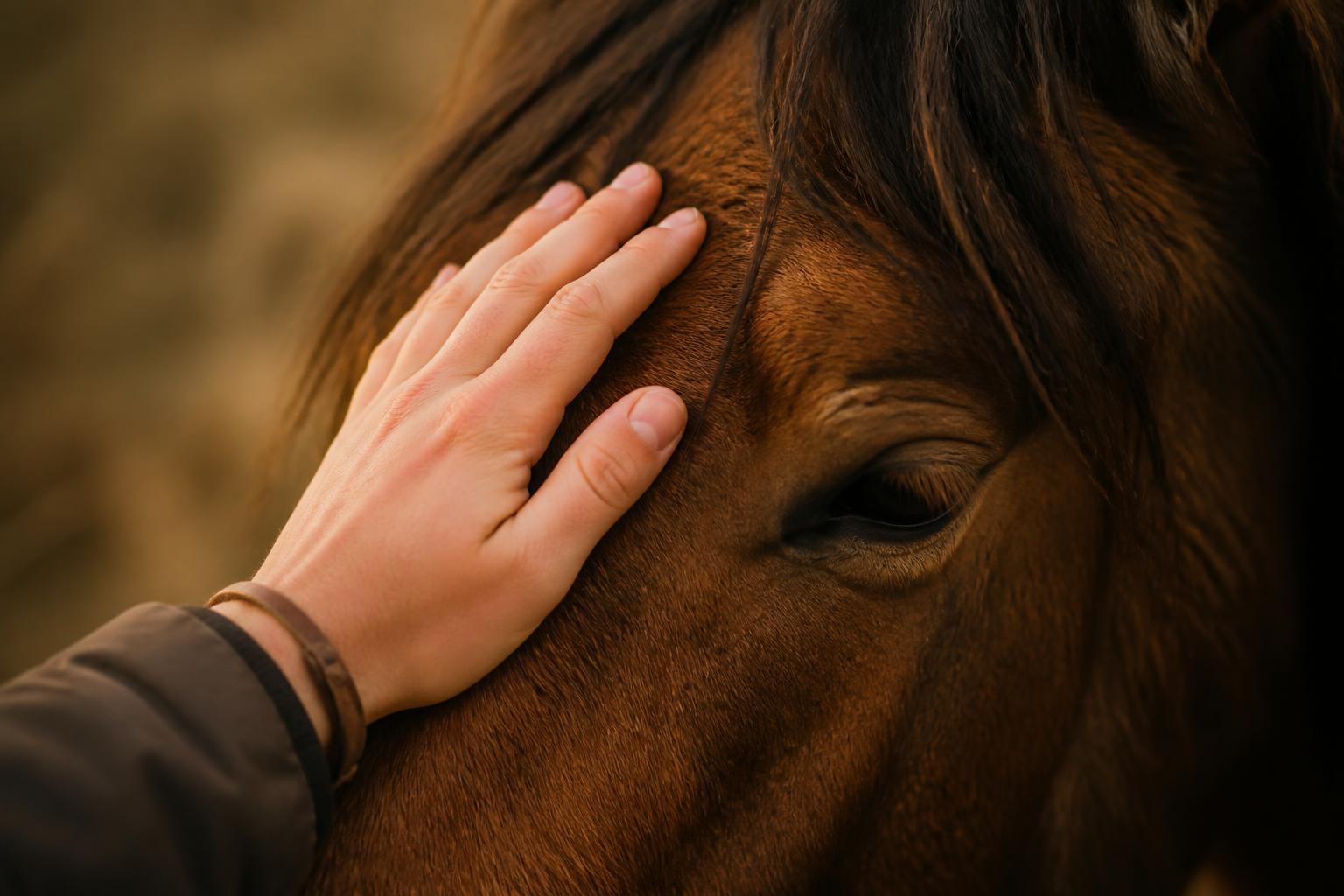 Hand streichelt ein Pferd